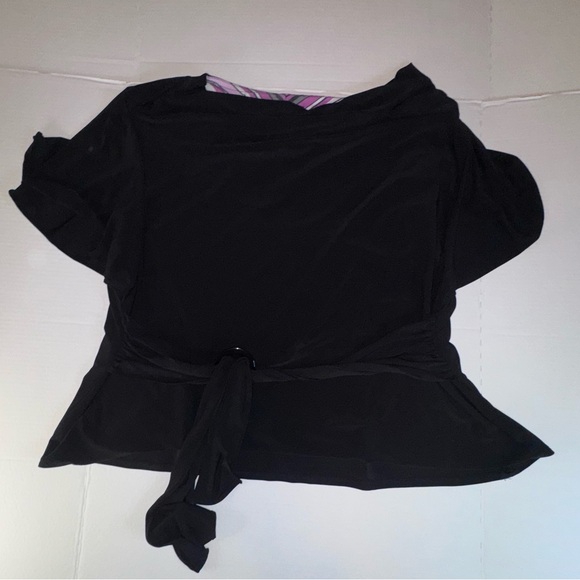 Perceptions Woman Black Draped Top with Side Tie – Size 24W – Stretch Blouse - Picture 5 of 11